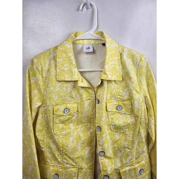 Cabi Womens Fields of Daisies Utility Jacket Small Yellow White Button Up #5160 - Picture 3 of 8